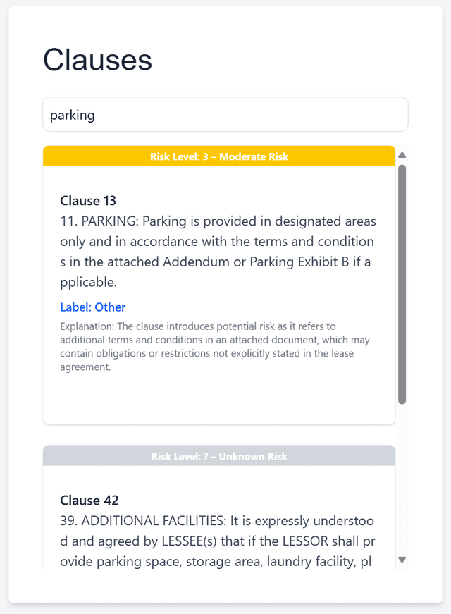 Lease clause analysis view